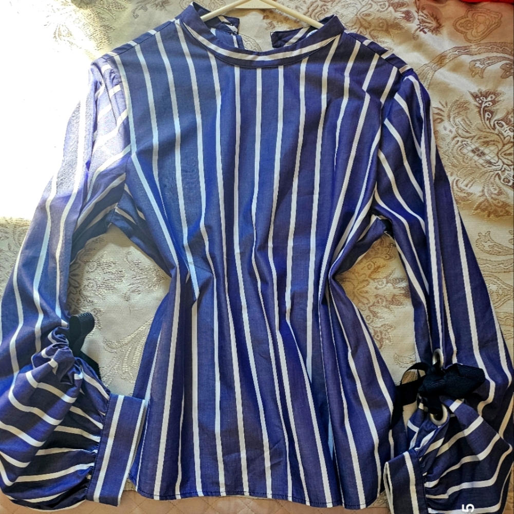 Zara blue and white striped blouse